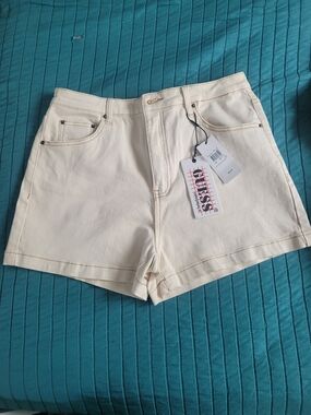 Women's Cream High-Waist Denim Shorts - Guess Size 31 NWT